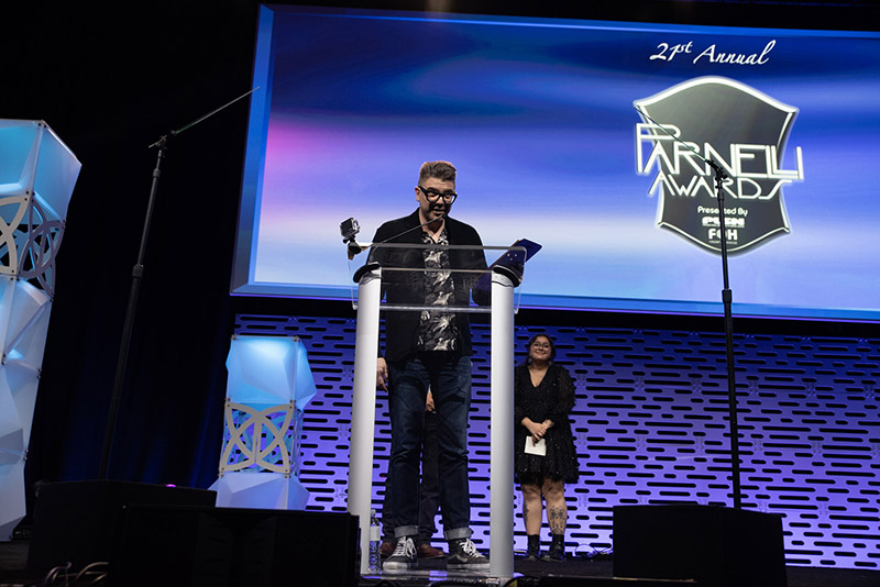 Sound Image's Jesse Adamson accepts the Parnelli for Sound Company of the Year